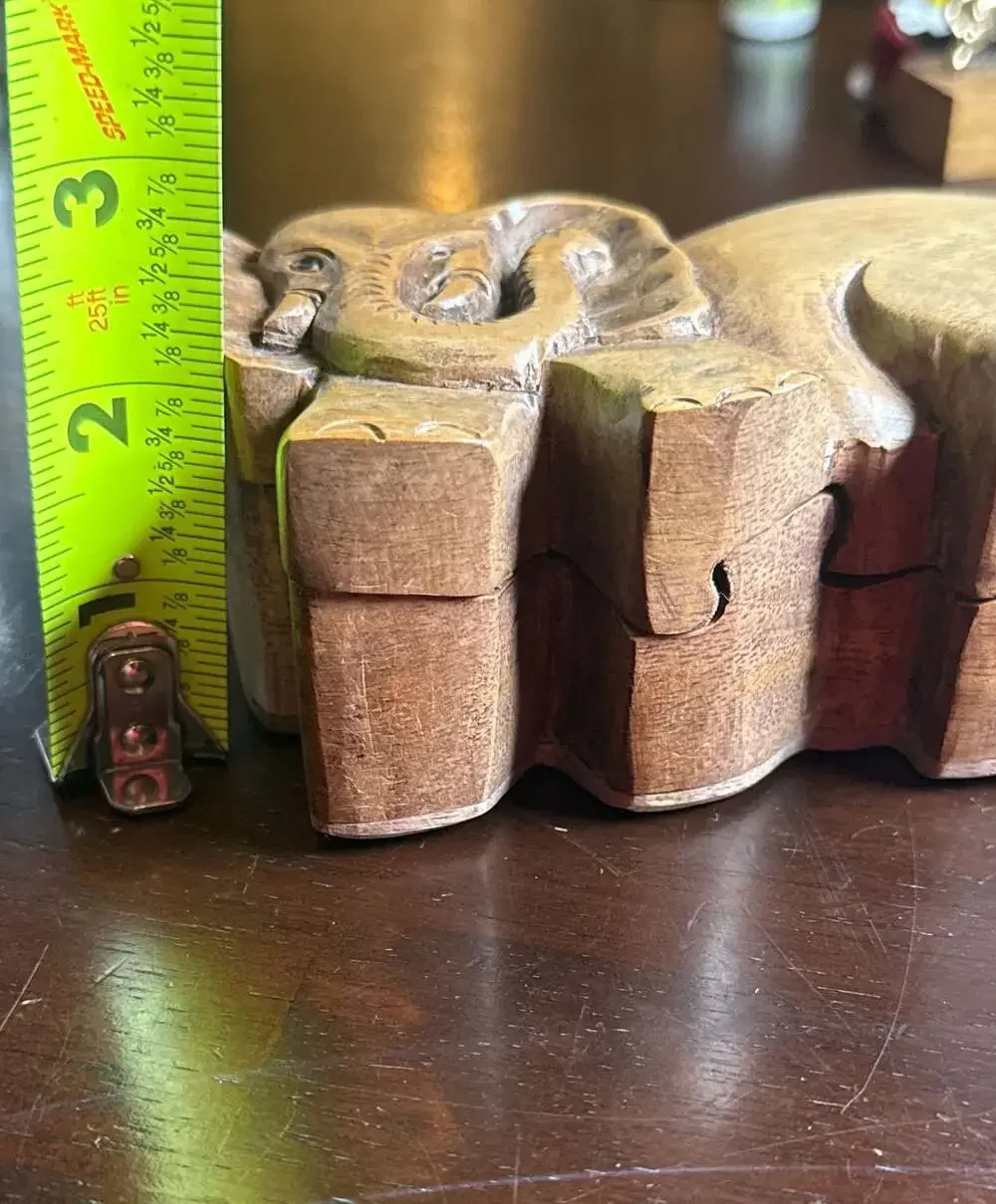 Elephant Secret Wood Puzzle Box Hand Carved Suar Wood Bali Art Trinket Box